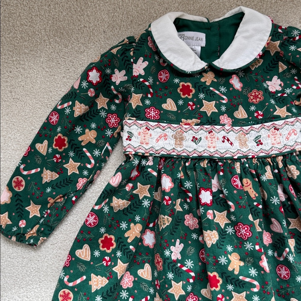 Bonnie Jean Christmas Smocked Dress with White Collar - Picture 2 of 5